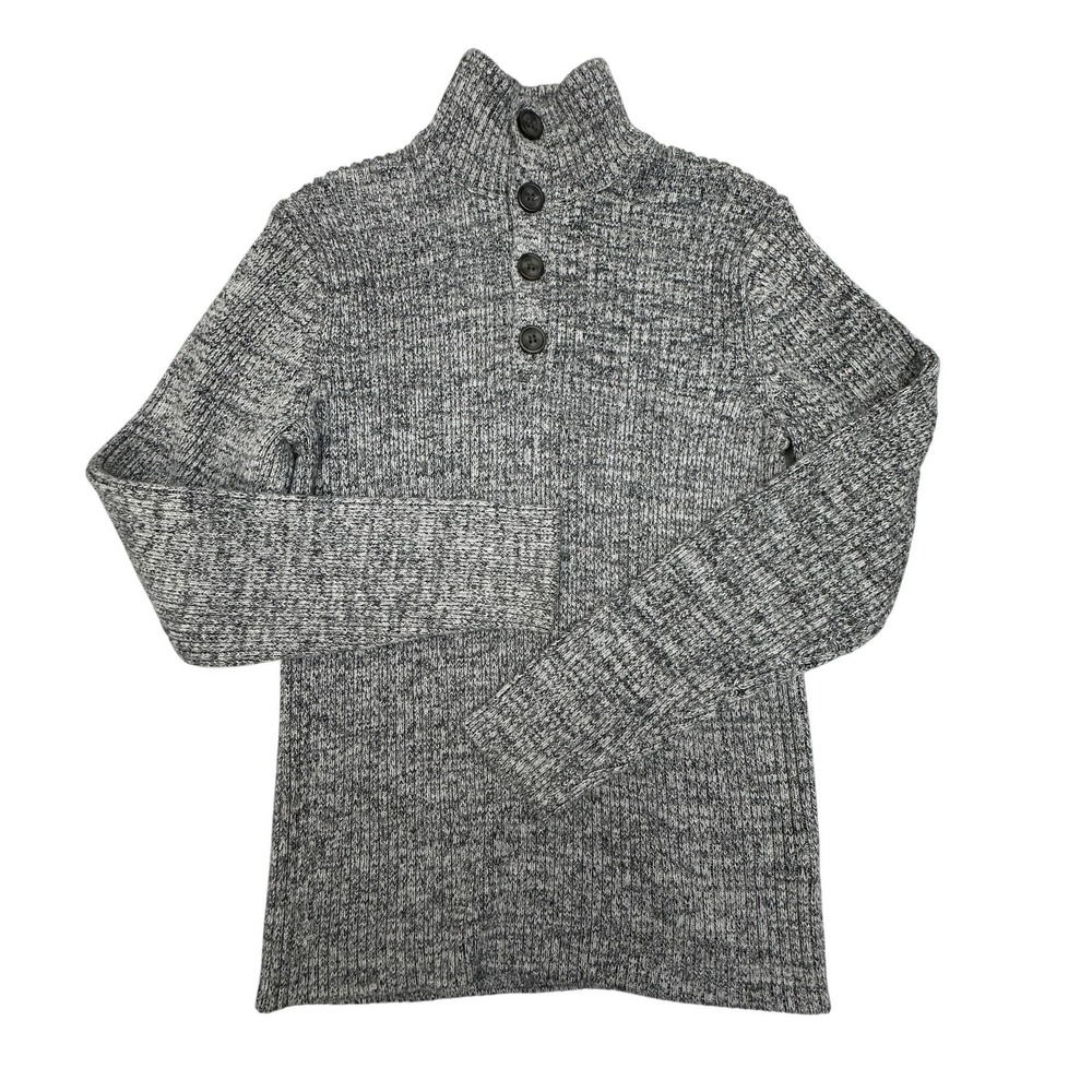 Chatham Road Sweater Womens Large Gray Mock Neck Henley Chunky Knit Pullover